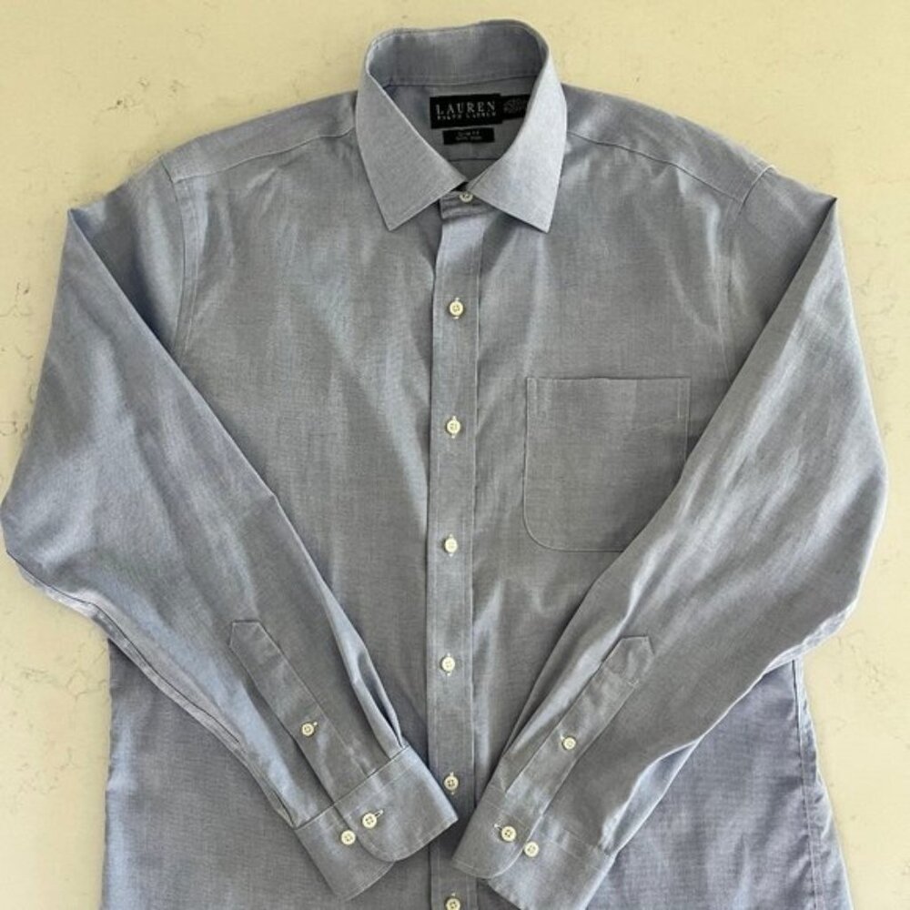 Lauren Ralph Lauren Lg Slv Button Down Slim Fit Cotton Shirt Blue Sz 16 12 NWOT